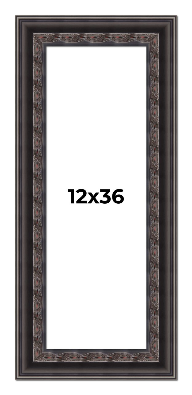 12x36 3.5" Wide Ornate Black Picture Frame - UV Acrylic, Foam Board Backing, Hanging Hardware
